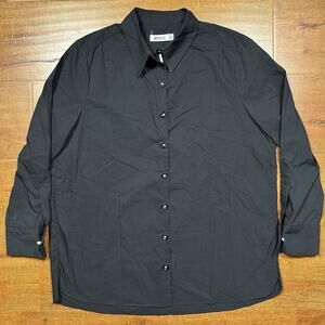 Ansea Button Up Blouse Womens S Black Relaxed Fit Long Sleeve Woven USA NYC Made